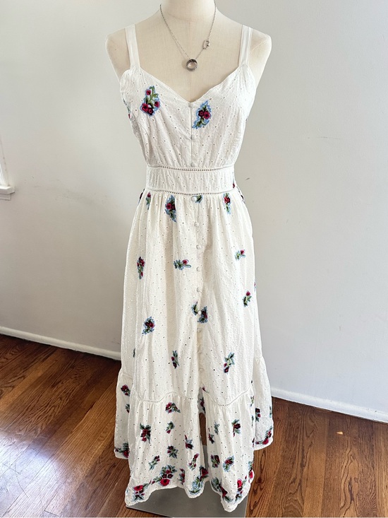 Avec Les Filles Dresses & Skirts - Avec Les Filles White Eyelet Embroidered Floral Maxi Dress Romantic Boho 8